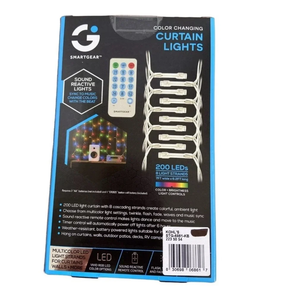 Smart Gear Color Changing Curtain Lights 200 LED Remote Fairy‎ Xmas Decor